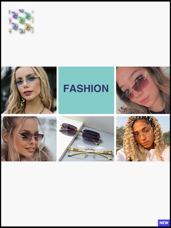Vintage Rimless Rectangle Sunglasses Gold Metal Frameless Square UV Protection